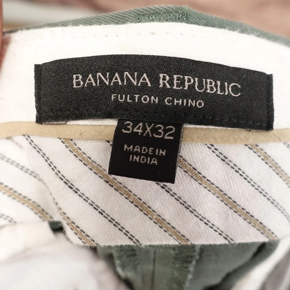 Banana Republic Fulton Chino Pants Mens 34x32 Green Regular Straight Leg Stretch